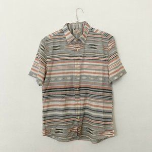 Faherty Striped Button Up Short Sleeve Men's Size Large 100% Cotton